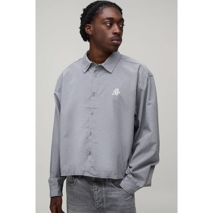 Oversized Crop Micro Ruit Overhemd Met Lange Mouwen | Charcoal | Size Small