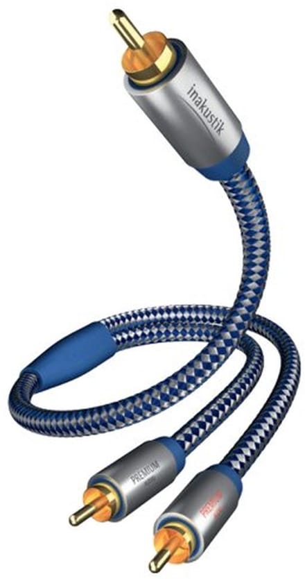 Premium subwooferkabel 1x cinch naar 2x cinch 3m met dubbele afscherming