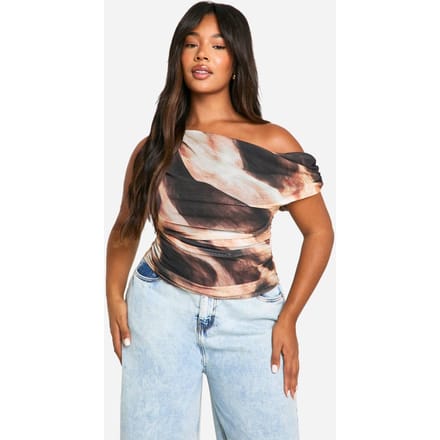boohoo Dames Plus Abstract Asymmetrische Gerafelde Top | Zwart | Maat: 56