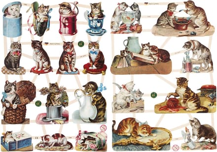 Vintage plaatjes, katten, vel 16,5x23,5 cm, 2 vel/ 1 doos