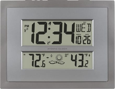 Digitale Wandklok met Temperatuur en Voorspelling in Grijs/Zilver