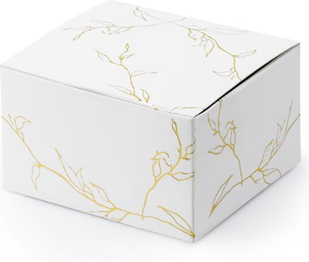 PartyDeco cadeaudoosje Nature - Bruiloft bedankje - 10x - wit/goud - papier - 6 x 4 cm