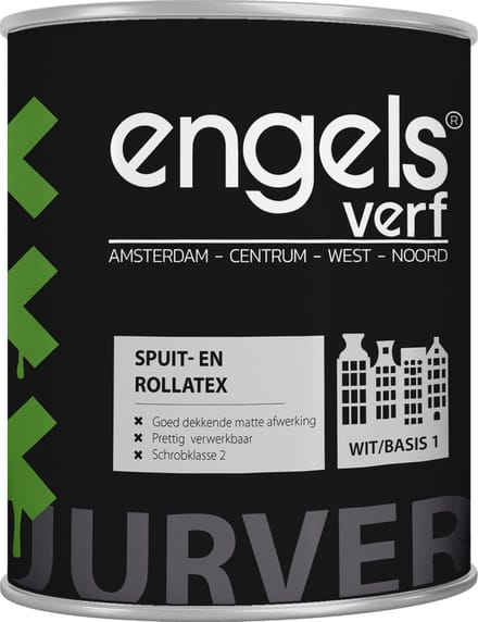 Engels Verf - Muurverf Latex Mat - Waterbasis - Dekkend Wit - Spuit en rollatex - 1 Liter