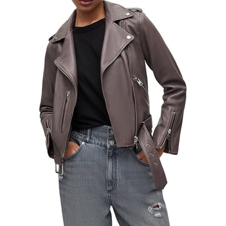 AllSaints Balfern Biker Heather Grey Maat: 2 | Leren Jassen Outlet | Dames | Bruin