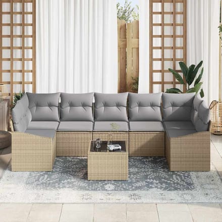 vidaXL Bankstel met kussen met opslag 8 pcs Beige en Grijs poly rattan