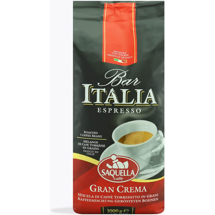 Saquella Bar Italia Espresso Gran Crema 1 kg | Hele bonen | 65% Arabica, 35% Robusta | Sterke aromatische melange met chocoladetoets voor volautomaat