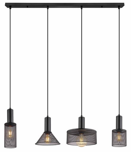 Globo - hanglamp - Jedd - zwart - glas smoke glas - grote eettafellamp - E27 - 15648-4H