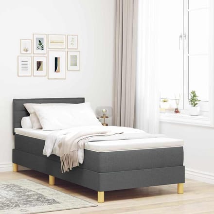 vidaXL - LED - Box - Spring - Bed - met - hoofdeinde - Donkergrijs - 90 - x - 200 - cm - Stof