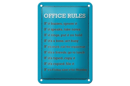 Blechschild Spruch 12x18cm Office Rules Office Regeln