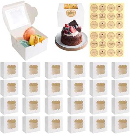 Dailygoods- Cupcake-dozen 24 stuks - Witte Dozen - Kraftpapier - Stevig Karton - Met Vensters - Inclusief Stickers - Taartdozen