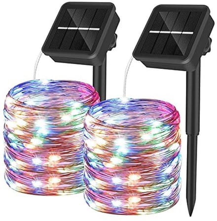 Lichtsnoer op zonne-energie voor buiten, 10 m, 100 LED's, waterdicht, multicolor, 8 modi