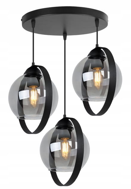 Light-Home RING HAGA 2346/3/OW/G – Hanglamp – Metaal/Zwart – Glazen Kap Grafiet – Modern Design – 3x E27