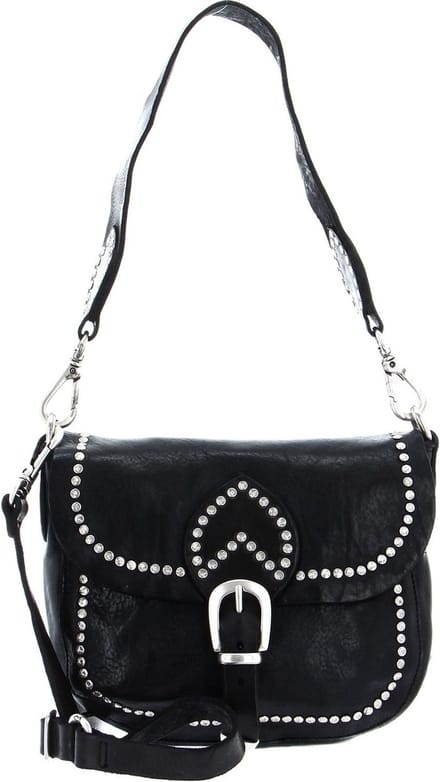CAMPOMAGGI Leren Schoudertas Horizontal Shoulder Bag Nero Zwart