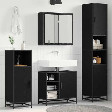 vidaXL - Badkamermeubel - Set - 3 - st - Zwart - Eiken - 65 - x - 33 - x - 60 - cm