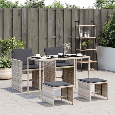 vidaXL - 5-delige - Tuinset - met - kussens - poly - rattan - lichtgrijs