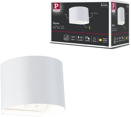 LED wandlamp op accu Nyora IP44 3000K 135x120 mm 2x1W Wit