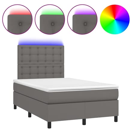 vidaXL - Boxspring - met - matras - en - LED - kunstleer - grijs - 120x190 - cm
