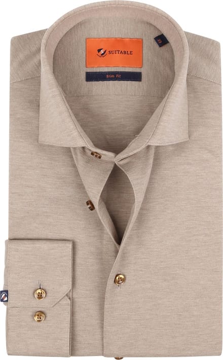 Suitable Overhemd Pique Beige - Maat 41 - Heren - Casual Shirt