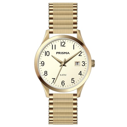 Prisma horloge P.1178 Heren Rekband 5 ATM Goudkleurig