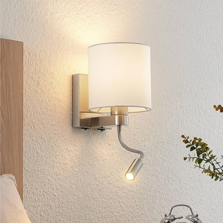 Lucande - wandlamp - 1licht - Staal, aluminium, textiel - H: 45.4 cm - E27 - nikkel satijn, wit