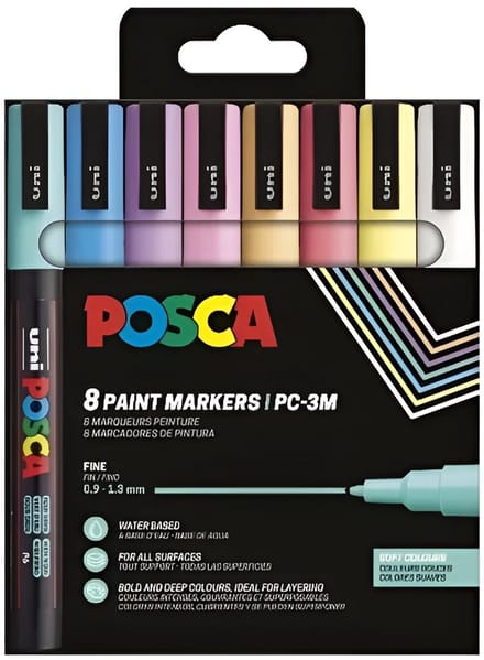 Uni POSCA paintmarker PC-3M | 1 | 5 mm | etui van 8 stuks in geassorteerde zachte kleuren