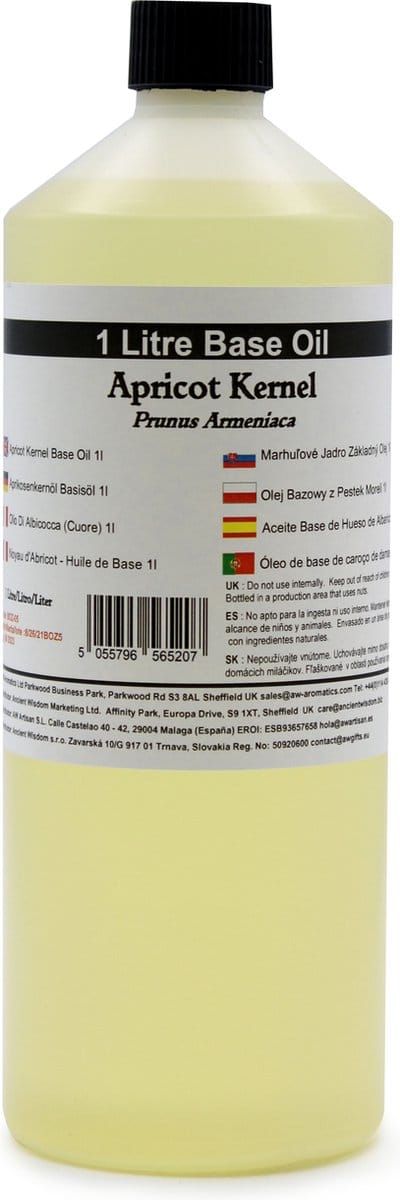 Basis Olie - Abrikozenpit Olie - 1 Liter - Aromatherapie - Basisolie - Draagolie - Basisolie Voor Etherische Oliën