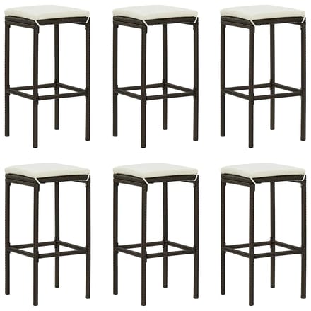 vidaXL - Barkrukken - met - kussens - 6 - st - poly - rattan - bruin