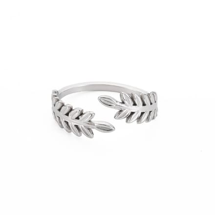 Ring stainless steel blad bohemian, one size ring, zilverkleurig, 100% waterproof, verstelbare ring, cadeau