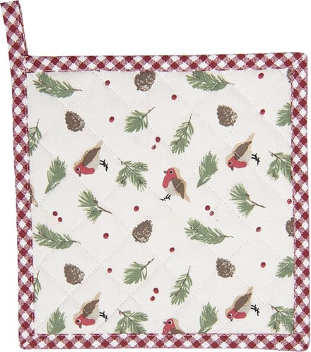 Clayre & Eef Pannenlap 20x20 cm Rood Wit Katoen Vierkant Vogeltje Afgiet Pannenlap