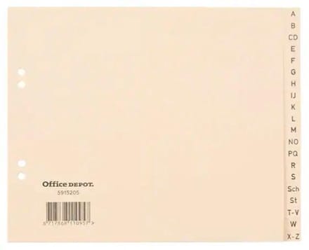 Office Depot Tabbladen A4 (1/2 hoogte) Vaalgeel 20 tabs papier a - z