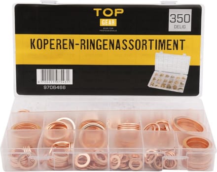 Topgear Koperen ringenset - 350-delig - Diverse maten - Handige opbergdoos