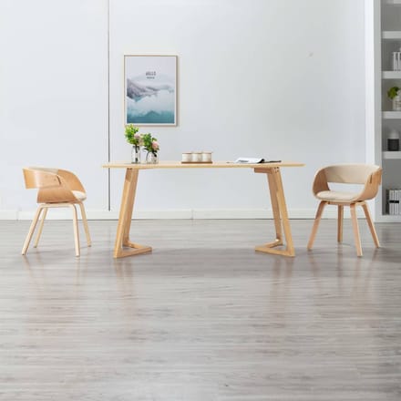 vidaXL - Eetkamerstoelen - 2 - st - gebogen - hout - en - kunstleer - crèmekleurig