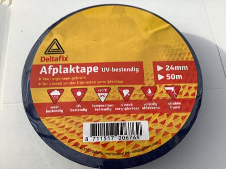Afplaktape uv- bestendig. Blauw. 24mm breed. 50Mtr. Lang 1 stuks. Deltafix.