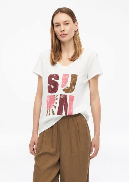 Dunne V-hals T-shirt in gemêleerd jersey voor vrouwen s.Oliver