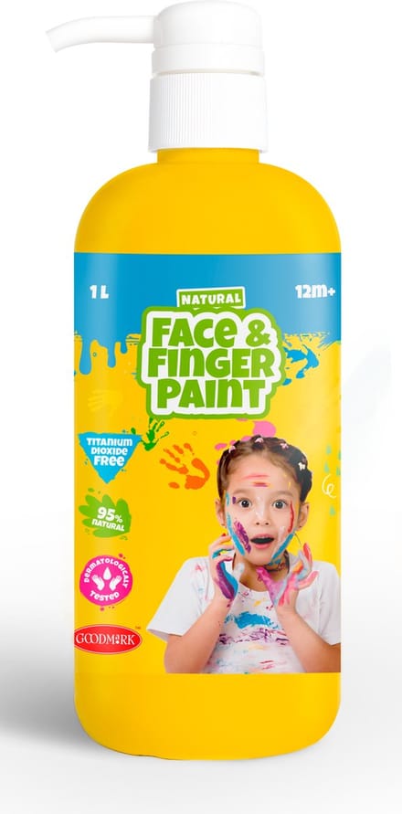 Natural Face & Fingerpaint Fles met Pompje - Geel, 1L - schmink