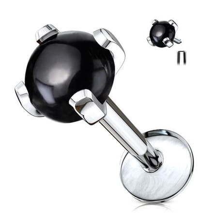 Piercing natuursteen 1.2x6 - black agaat - LMPiercings