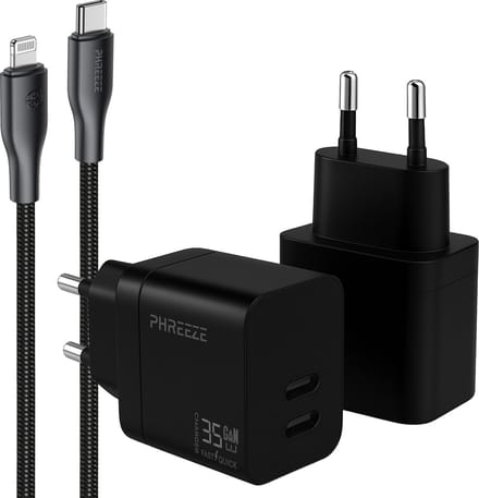 35w usb C oplader 2 poorten met geschikt voor iPhone iPad met Lightning kabel naar usb C snellader - 1 meter
