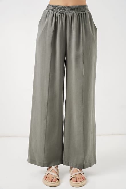 Brede Pijpen Broek met Elastische Taille