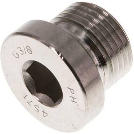 G 3/8'' Buitendraad RVS Plug met Binnenzeskant en FKM Afdichting 400 Bar