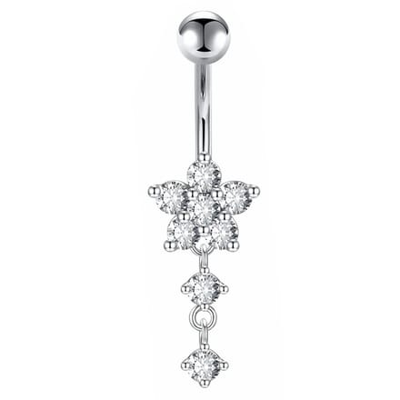 Fako Bijoux® - Navelpiercing - Bloem Met Hanger Strass - Kristal - Transparant