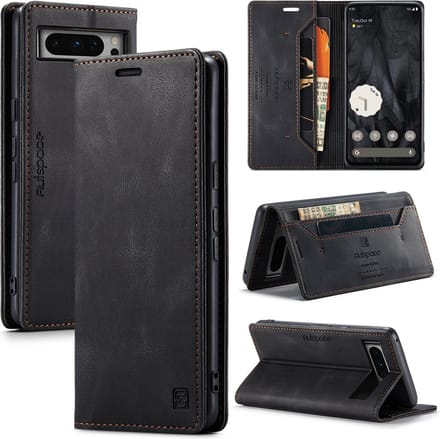 Luxe Flip Case met RFID Bescherming Kaarthouder en Magneetsluiting voor Google Pixel 8 Pro _ Zwart