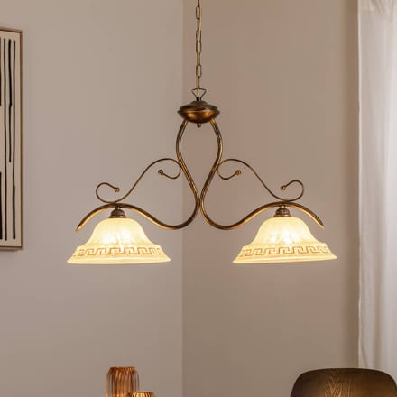 ONLI Hanglamp BILIARDO GIORGIO, crème/brons, glas/ijzer 2-lamps.