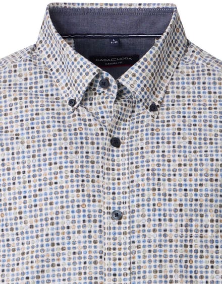 CASA MODA Sport casual fit overhemd - popeline - wit - blauw - bruin dessin