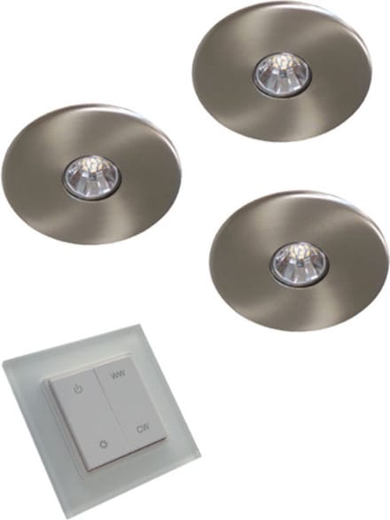 Super Light Emotion Led set van 3 spots met dimmer inbouw 12V/15W RVS look