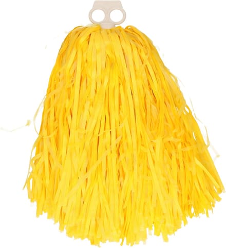 Cheerballs / pompoms - 1x - geel - met franjes en ring handgreep - 28 cm