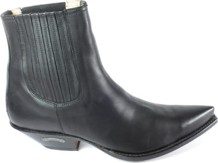 Sendra Boots 1692 Cuervo Zwart Heren Enkellaars Schuine Hak Lederen Zool Spitse Neus Elastiek Sluiting Echt Leer