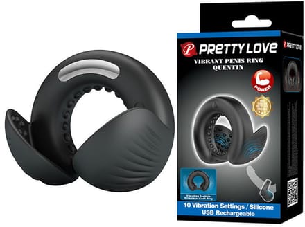 Pretty Love - Quentin - Vibrerende Cockring met Dubbele Motor - Zwart