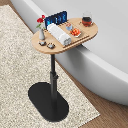 Bamboe badkuip dienblad met verstelbare hoogte en stevige basis - multifunctionele badkamer accessoires