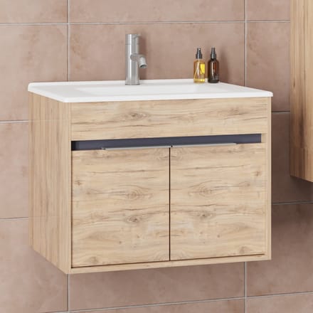 Dresden Badkamermeubel Set 65 cm Dorado – Softclose Semi-Handgreep, 2 Deuren, Keramische Wastafel