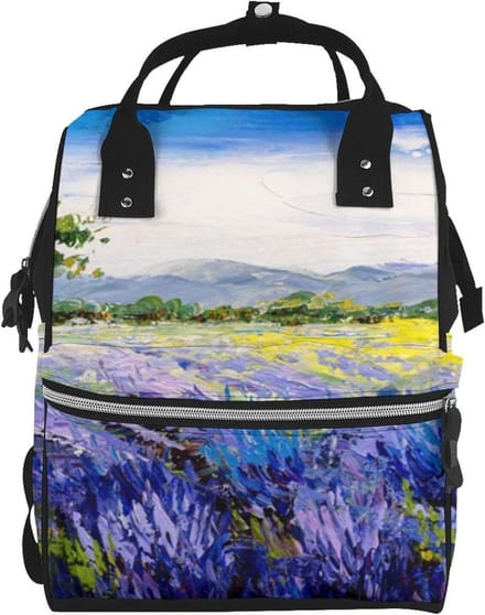 Luierrugzak - Mommie tas - Multifunctioneel Reizen - Lavendel bedrukt - 40 cm - Zwart